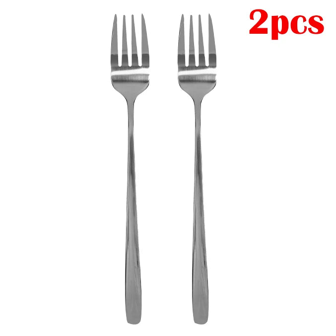 Stainless Steel Fork Spoon Long Handle Chopsticks Korean Style Thicken Dinnerware Tableware Non-slip Dessert Ice Cream Spoons