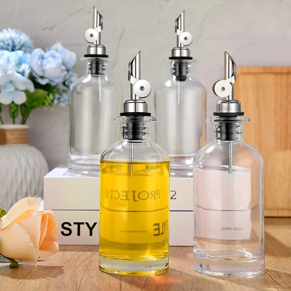 outeille distributeur d'huile d'olive en verre avec bec verseur en métal, distributeur d'huile et vinaigre, bec verseur avec contrepoids, distributeur de sirop de café avec plateau
