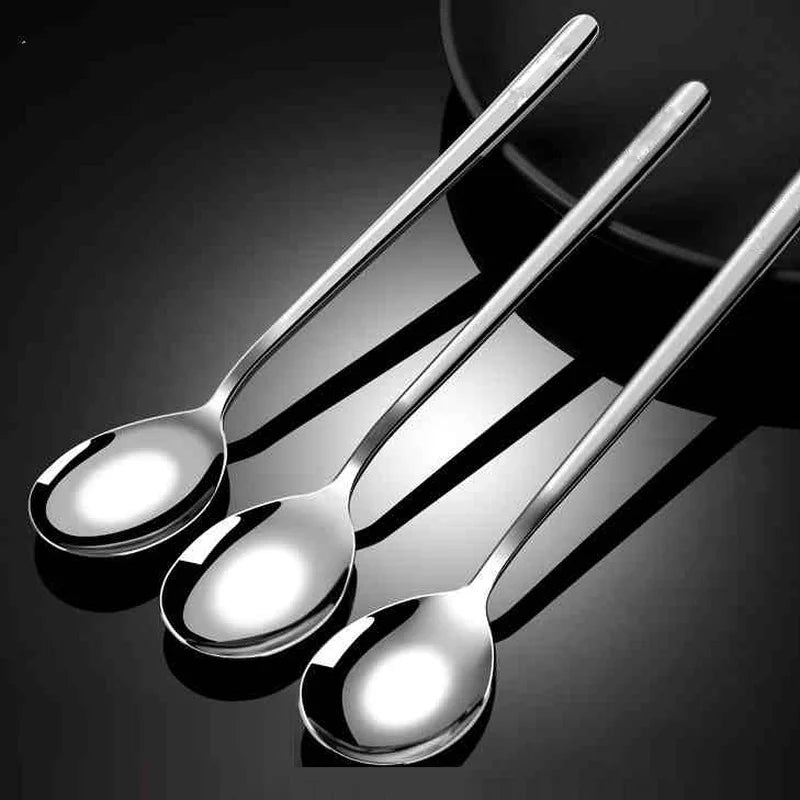 Stainless Steel Fork Spoon Long Handle Chopsticks Korean Style Thicken Dinnerware Tableware Non-slip Dessert Ice Cream Spoons