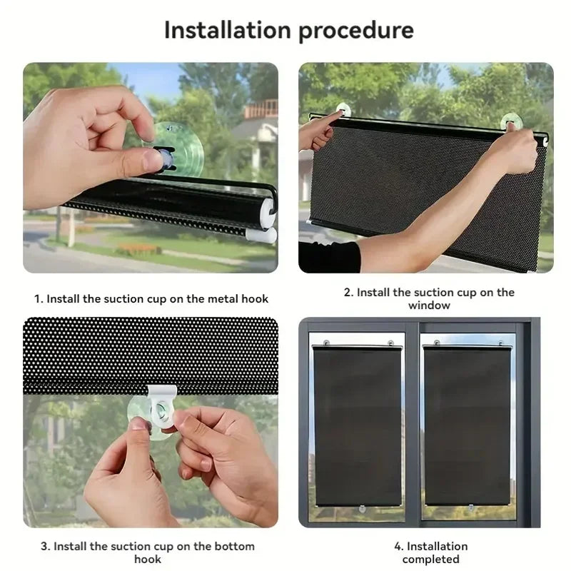 Rideau pare-soleil télescopique à ventouses, store occultant et isolant thermique pour protection solaire