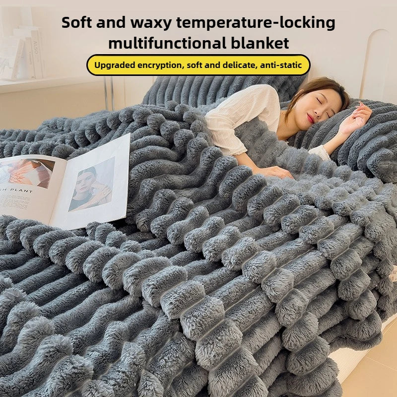 Couverture multifonctionnelle en flanelle à larges rayures épaisses pour l'automne et l'hiver, utilisable comme drap de lit, Plaid pour canapé ou couverture de sieste