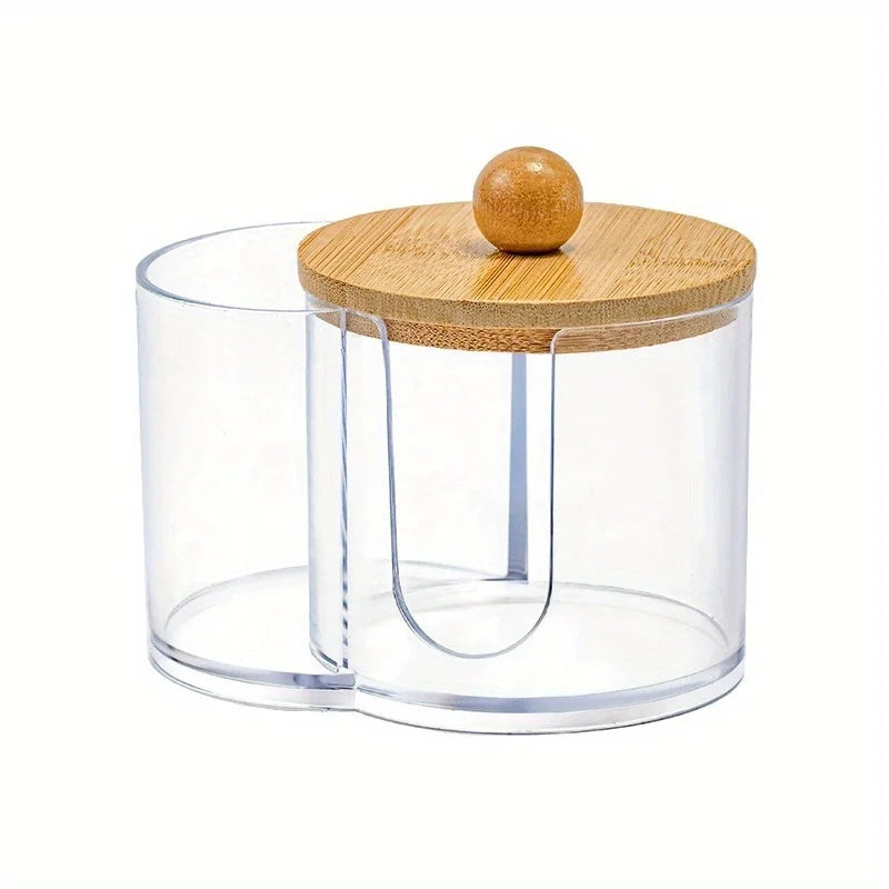 Rangement à double compartiment - Organisateur transparent pour cotons-tiges et cotons - Bac de rangement transparent pour salle de bain et maquillage