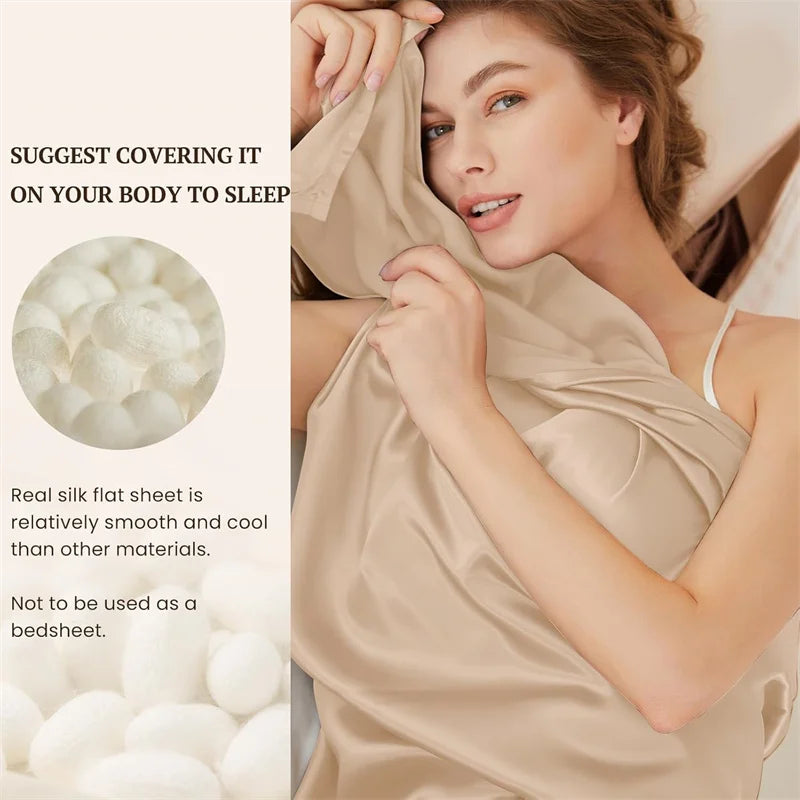 1PC Mulberry Silk Flat Sheet Luxury Smooth Bed Sheets Top Sheet Single Double King Queen Size Couple Bed Linen Soft Bedspreads