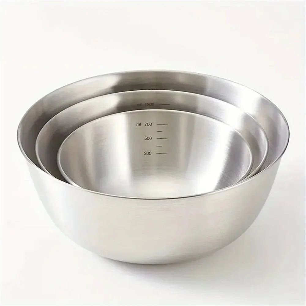 Set de 1 à 3 bols mélangeurs en acier inoxydable avec graduations internes - Saladiers et cul-de-poule grande capacité pour pâtisserie, cuisine et conservation - Accessoires de cuisine indispensables