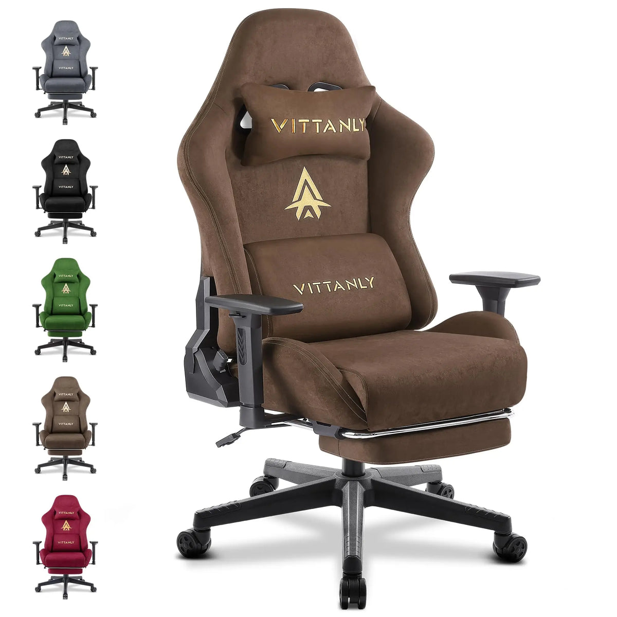 Fauteuil de jeu et de bureau respirant Vittanly, chaise de bureau en tissu de haute qualité, ajustable et pivotante avec repose-pieds