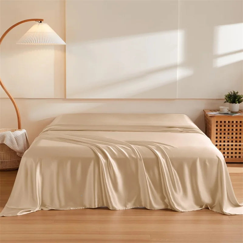 1PC Mulberry Silk Flat Sheet Luxury Smooth Bed Sheets Top Sheet Single Double King Queen Size Couple Bed Linen Soft Bedspreads