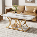 Table basse rectangulaire Tribesigns, table basse moderne pour salon à 2 niveaux en bois effet marbre