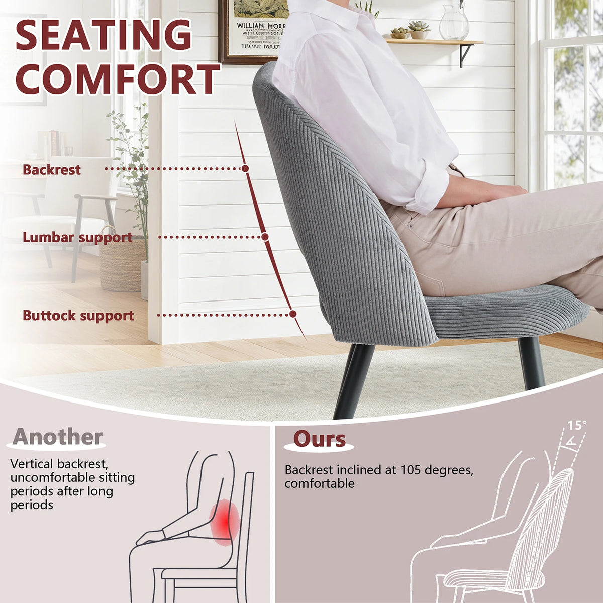 Lot de 2/4/6 chaises de salle à manger modernes et minimalistes en velours côtelé - Durables, faciles à nettoyer, pour cuisine et salle à manger
