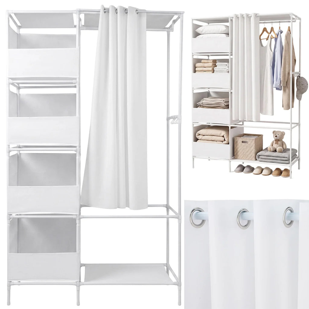 Armoire en tissu pour la maison - Armoire de rangement à étagères avec crochets en S et barre de penderie pour manteaux, chemises, pantalons et linge de lit - 170x105x45 cm