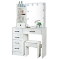 Coiffeuse de maquillage blanche avec 6 tiroirs de rangement et tabouret rembourré - Meuble cosmétique pour chambre à coucher
