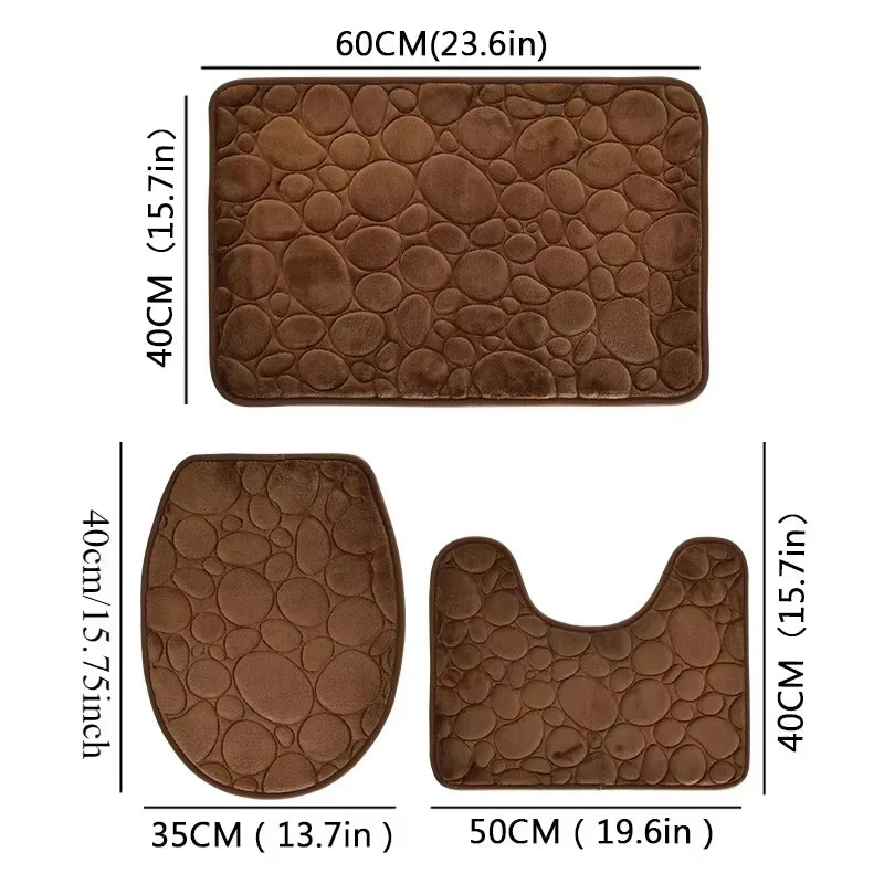 Ensemble 3 pièces de tapis de sol unicolores simples, absorbants et antidérapants pour salle de bain, motif pierre, confortables et doux, lot de trois