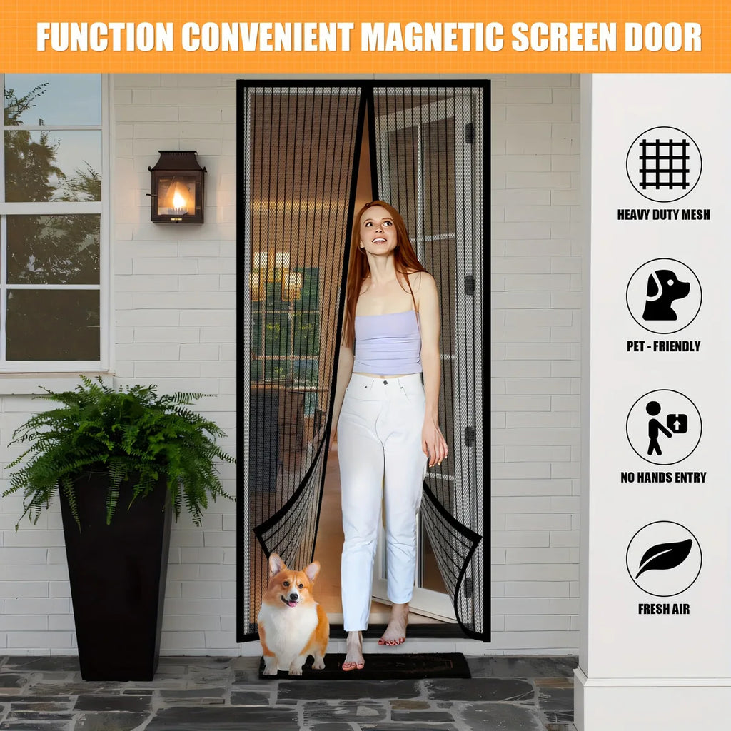 Moustiquaire de porte magnétique sans perçage (1 pièce) pour salon, chambre et salle à manger, rideau filet de séparation à fermeture automatique anti-insectes