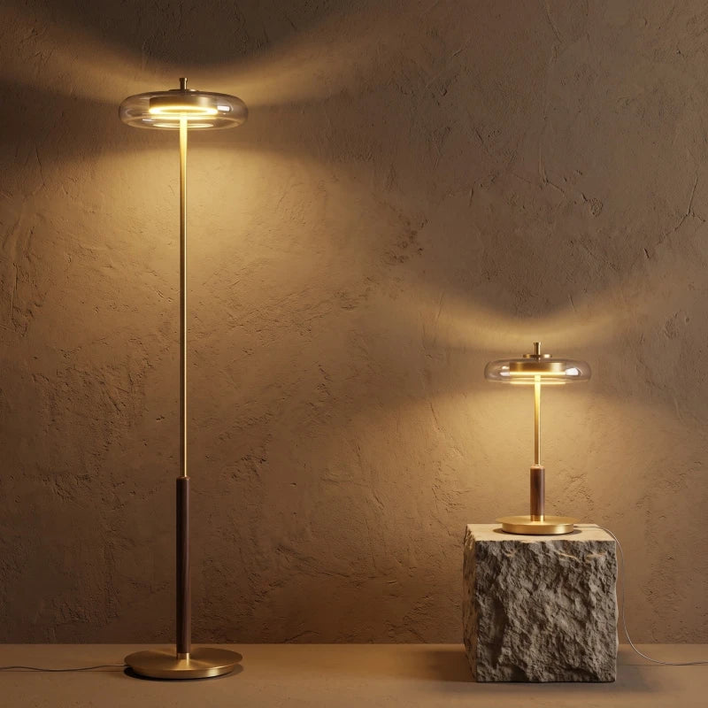 Lampadaire rétro moderne en verre et métal doré de luxe - Design artistique en forme de champignon pour salon, chambre, chevet et bureau, lampe de table