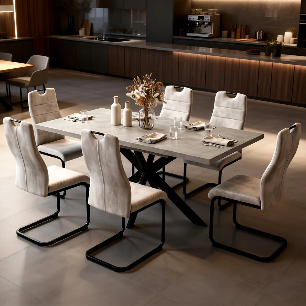 Ensemble table et chaises comprenant une table à manger et 4/6 chaises, table à manger robuste et durable, chaises à dossier haut, idéale pour le salon et la salle à manger