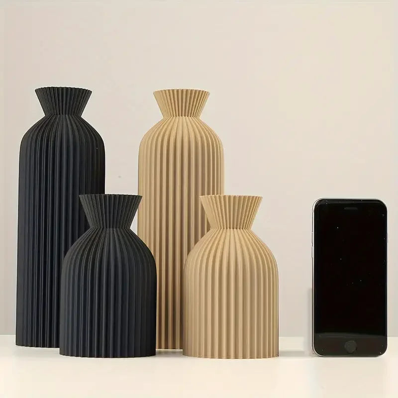 Vase élégant en plastique noir, centre de table décoratif style boho chic pour maison, bureau et salon
