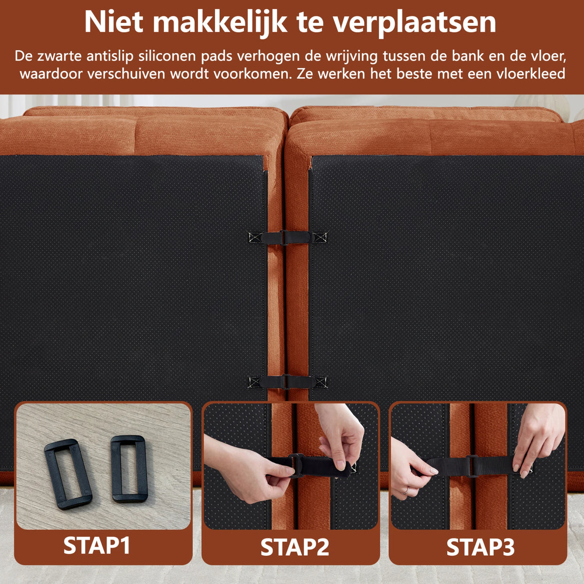 Canapé modulable 2 places orange en tissu chenille avec assise profonde et sans assemblage requis