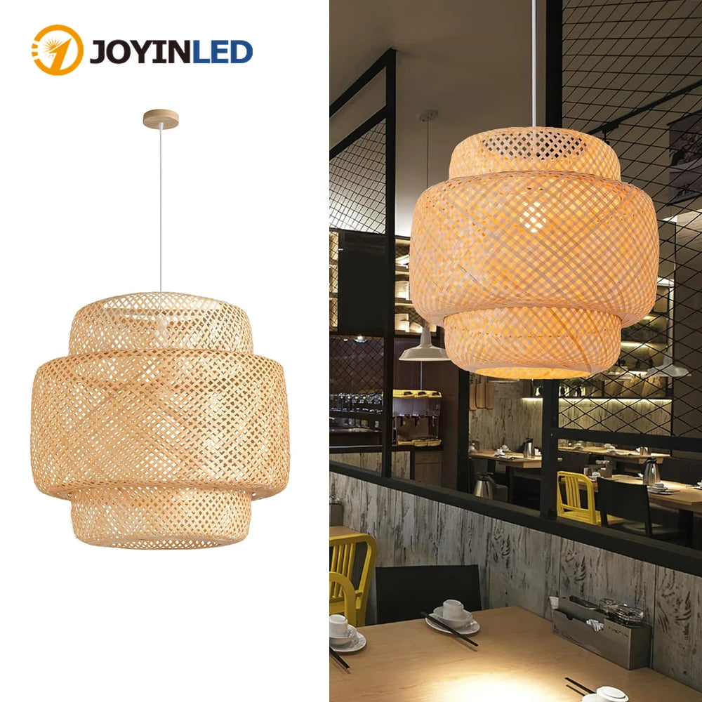 Suspension en bambou JOYINLED 30/40/50 cm - Lampe suspendue en rotin tressé à la main, lustre en osier style rustique pour salle à manger, salon et chambre