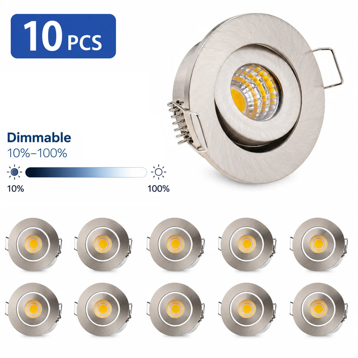 Mini spot LED encastré JOYINLED 3W - Projecteur de plafond orientable anti-éblouissement rond en nickel satiné, spot ultra-mince dimmable blanc froid 6000K, luminaire AC 220V pour salon, chambre, cuisine, meuble, couloir et éclairage intérieur