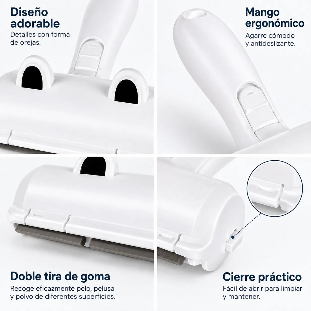 Reusable Pet Hair Remover Roller with Cleaning Storage Compartment, Dog and Cat Hair Removal Brush for Sofas, Carpets, Clothing and Car Seats, White Color