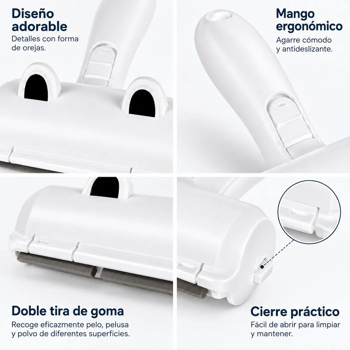 Reusable Pet Hair Remover Roller with Cleaning Storage Compartment, Dog and Cat Hair Removal Brush for Sofas, Carpets, Clothing and Car Seats, White Color