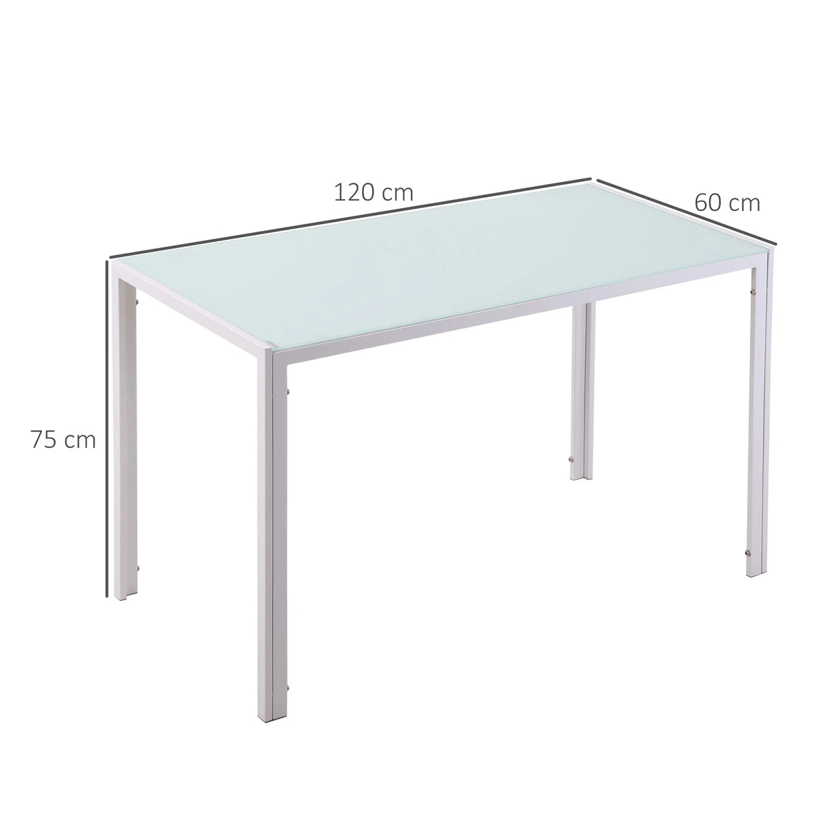 Table à manger rectangulaire pour 4 personnes, 120 x 60 x 75 cm, table de cuisine avec plateau en verre trempé