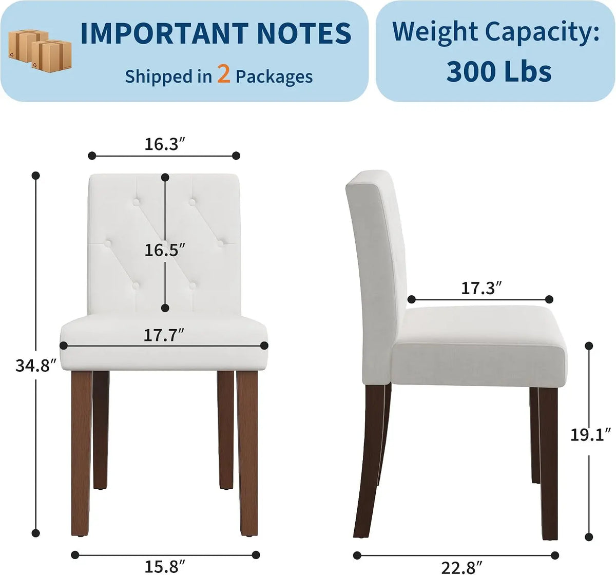 Lot de 2 chaises de salle à manger, lin et coton, pieds en bois, lot de 2 chaises de salle à manger blanches ; revêtement respirant en coton et lin, dossiers hauts, pieds en bois robustes ; style moderne ; assemblage facile.