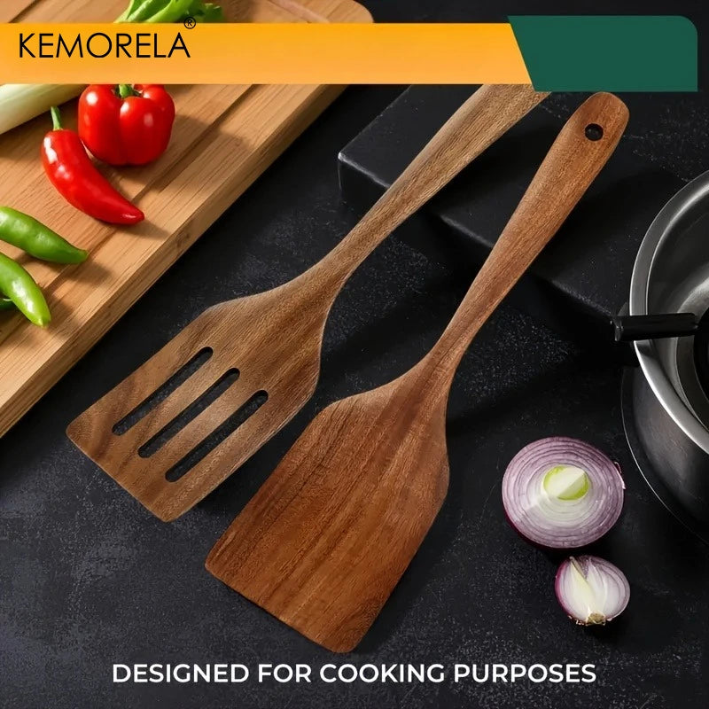 Ensemble de spatules de cuisine en bois - Bois naturel pour pâtisserie, retourner et mélanger, sans rayures, compatible poêles anti-adhésives, outil de cuisine (1 ou 2 pièces)