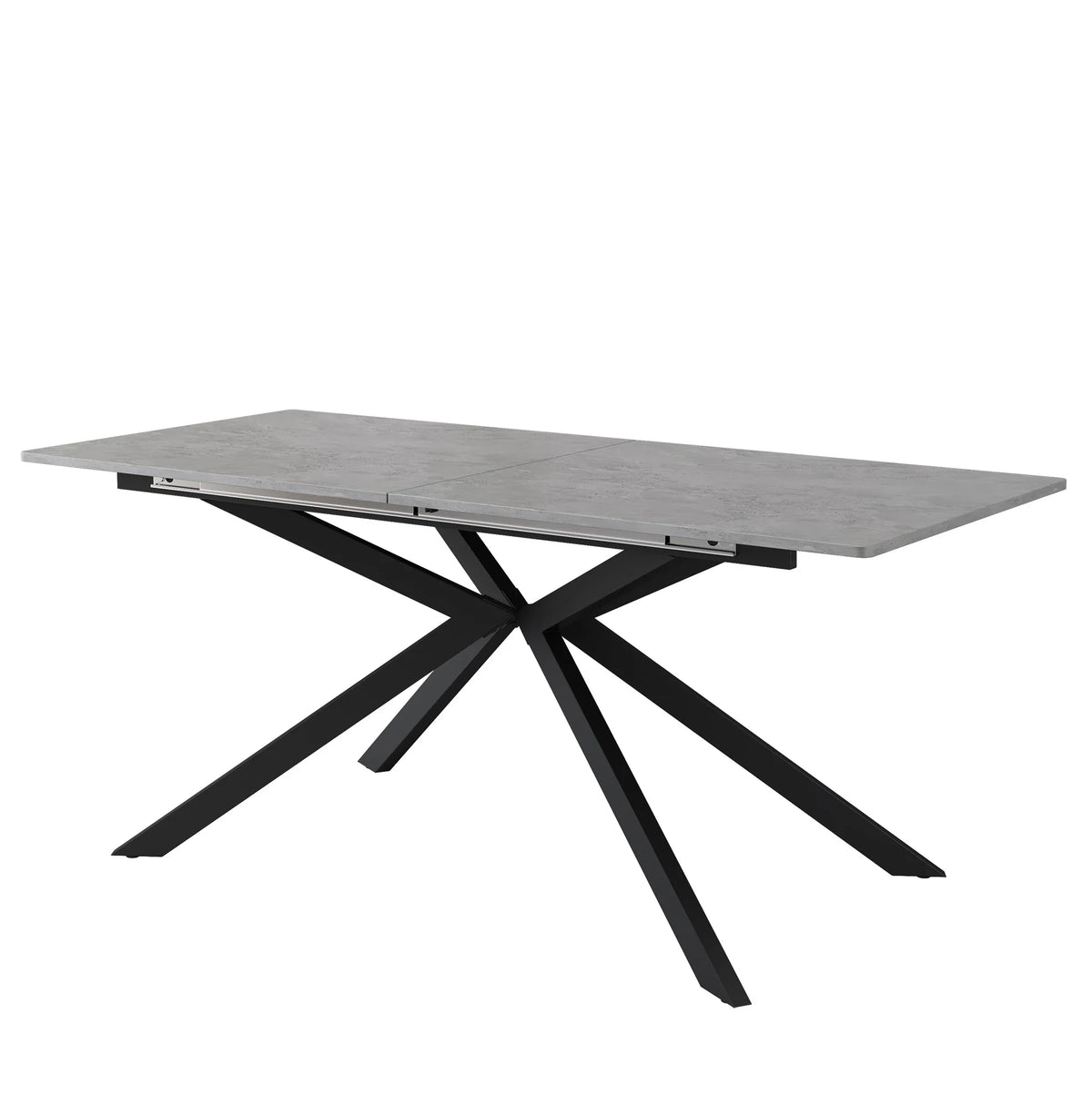 Table à manger extensible avec pieds croisés, plateau en MDF motif béton, 150-180x70x76 cm, noir et gris
