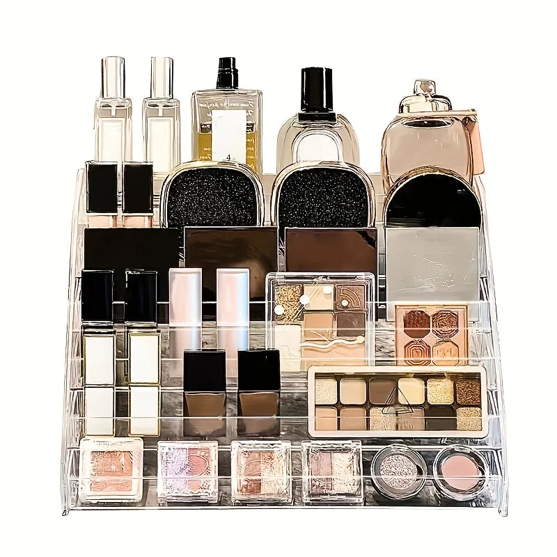 Organisateur de parfum et cosmétiques élégant en acrylique - Présentoir transparent à plusieurs niveaux, étagère de rangement élégante pour coiffeuse
