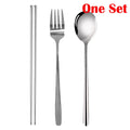 Stainless Steel Fork Spoon Long Handle Chopsticks Korean Style Thicken Dinnerware Tableware Non-slip Dessert Ice Cream Spoons