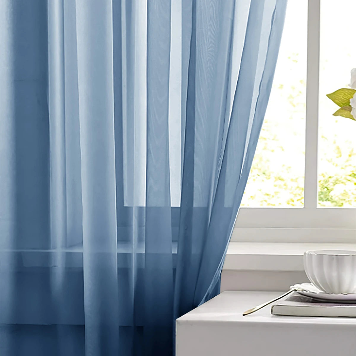 Rideaux demi-occultants unis en térylène à passe-tringle pour salon et chambre (lot de 2)