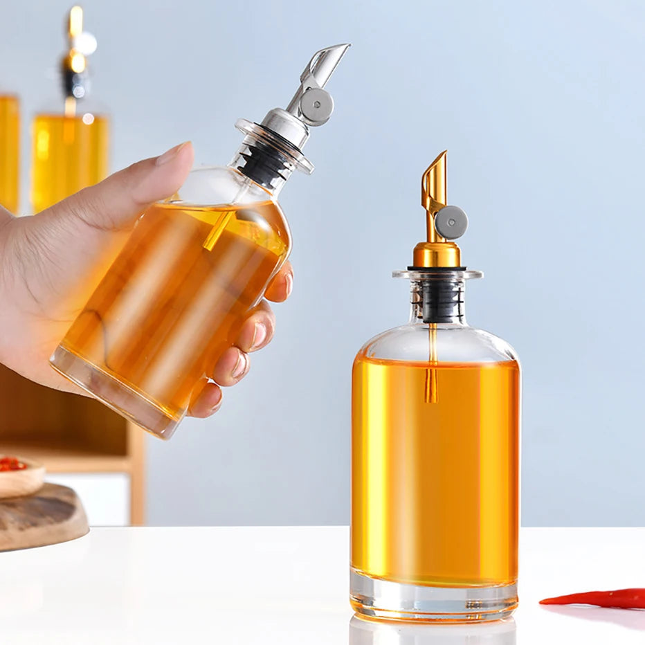 outeille distributeur d'huile d'olive en verre avec bec verseur en métal, distributeur d'huile et vinaigre, bec verseur avec contrepoids, distributeur de sirop de café avec plateau