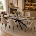 Table à manger extensible avec pieds croisés, plateau en MDF motif béton, 150-180x70x76 cm, noir et gris