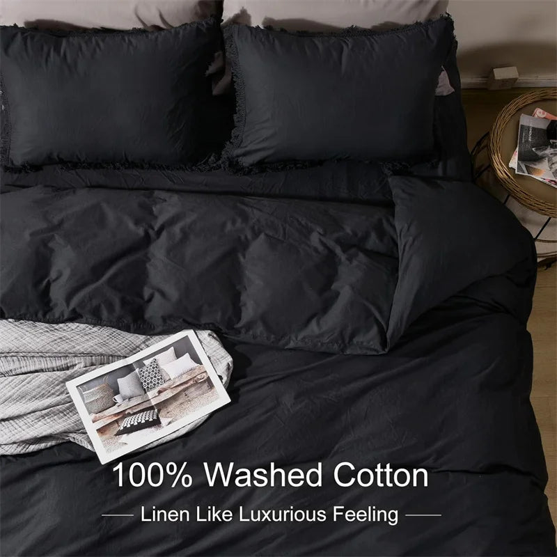Housse de couette unie 100 % coton lavé