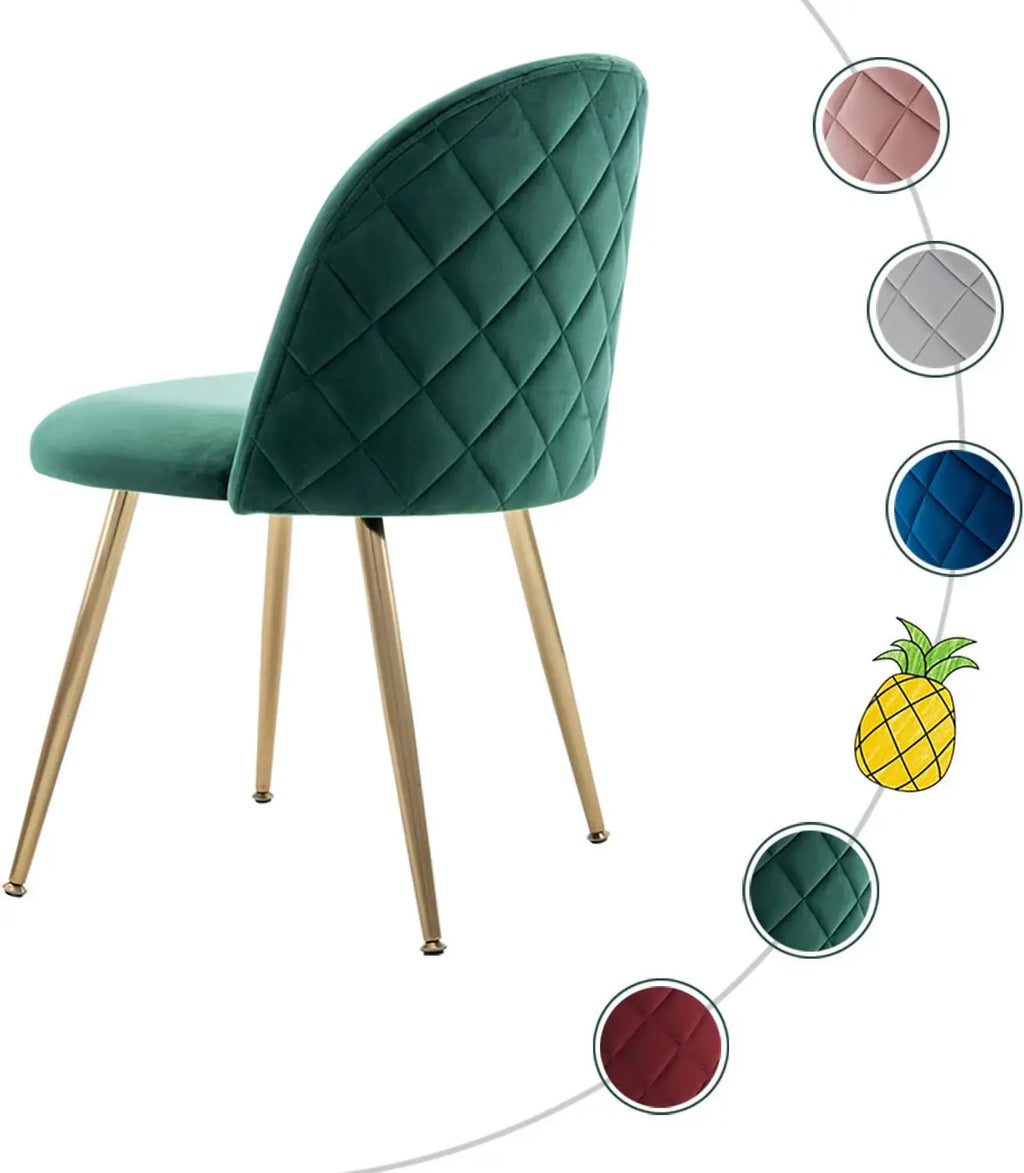 Lot de 6 fauteuils de salle à manger rembourrés en velours vert, chaises de cuisine modernes avec pieds en métal doré, capacité de charge jusqu'à 120 kg, pour salle à manger, cuisine et salon