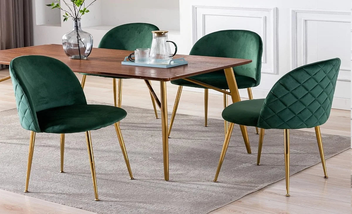 Lot de 6 fauteuils de salle à manger rembourrés en velours vert, chaises de cuisine modernes avec pieds en métal doré, capacité de charge jusqu'à 120 kg, pour salle à manger, cuisine et salon