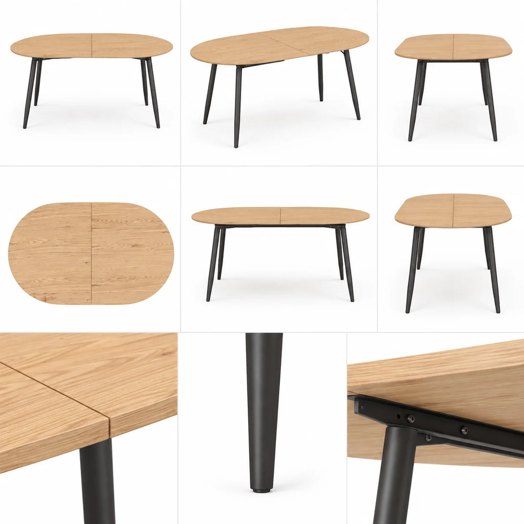 Table à manger extensible 120-160 x 80 cm pour 4 à 6 personnes, style champêtre pour cuisine et salle à manger, chêne