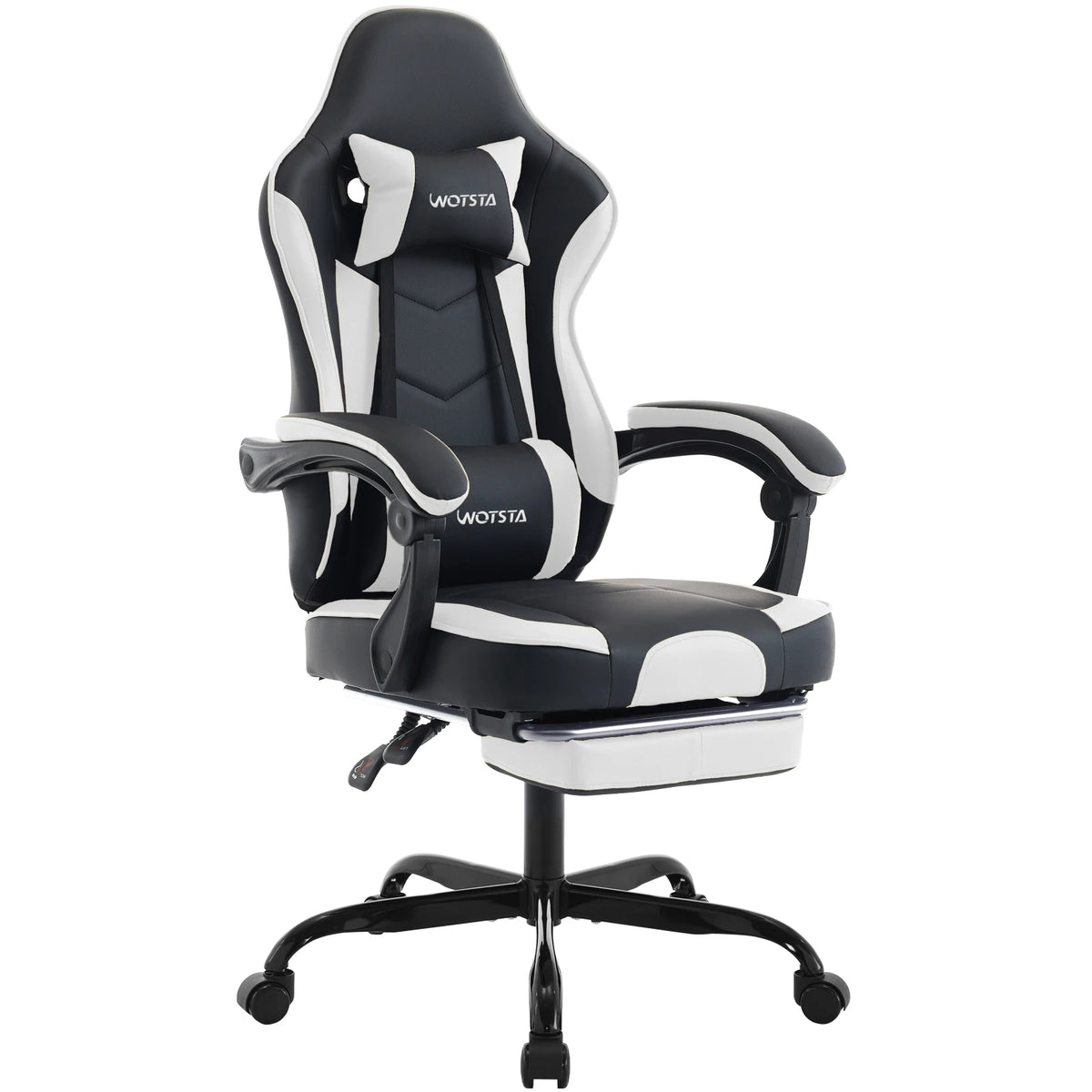 Fauteuil gaming WOTSTA avec repose-pieds, siège ergonomique pour gamer avec coussin lombaire et appui-tête, chaise d'ordinateur réglable en hauteur
