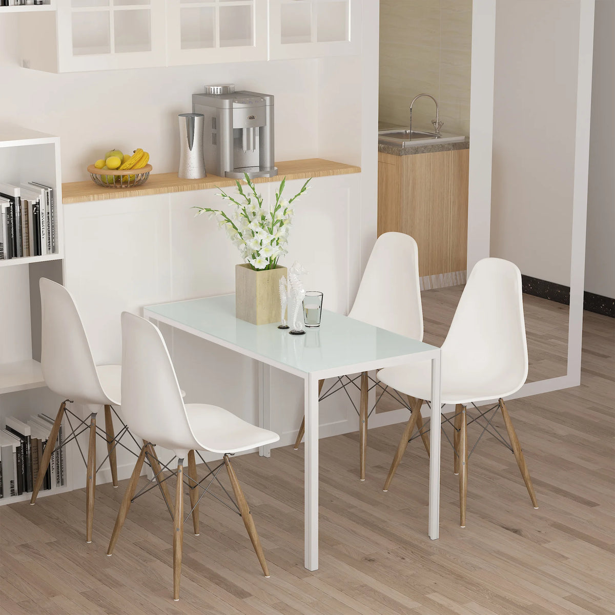 Table à manger rectangulaire pour 4 personnes, 120 x 60 x 75 cm, table de cuisine avec plateau en verre trempé