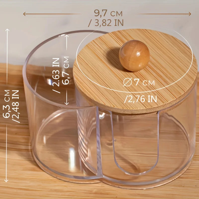 Rangement à double compartiment - Organisateur transparent pour cotons-tiges et cotons - Bac de rangement transparent pour salle de bain et maquillage