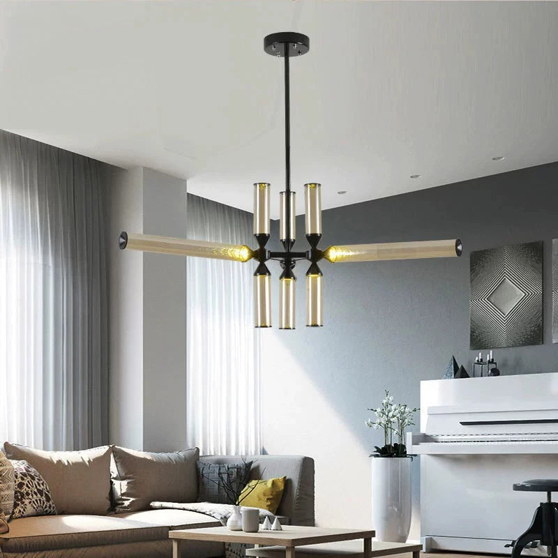 Designer Glass Tube Pendant Lamp Modern Living Room Chandelier For Bedroom Bedside Cafe Home Decor Led Dining Room Hanging Light