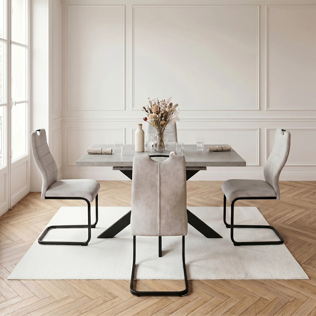 Ensemble table et chaises comprenant une table à manger et 4/6 chaises, table à manger robuste et durable, chaises à dossier haut, idéale pour le salon et la salle à manger