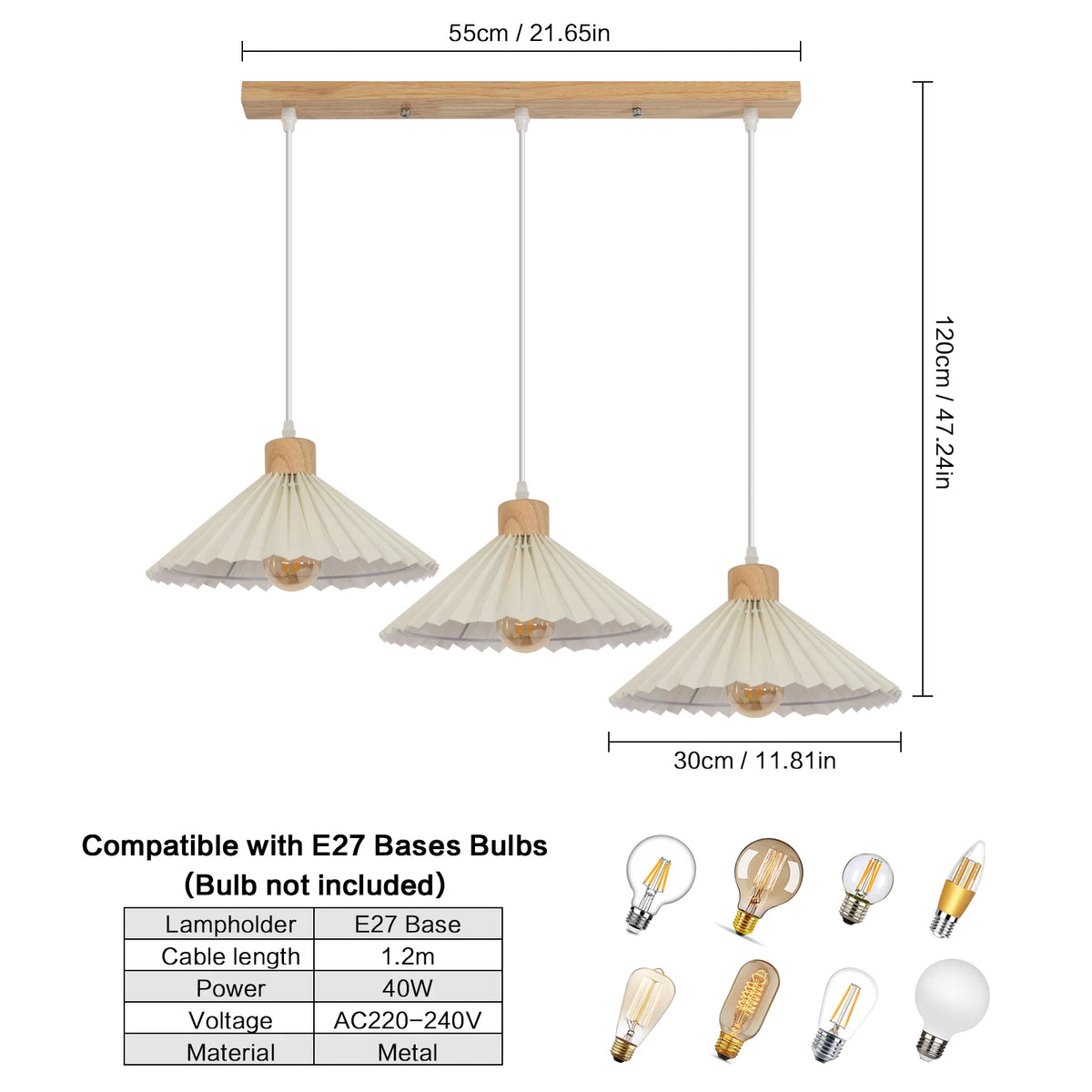 Abat-jour de rechange vintage et rétro pour lustre - Abat-jour à installation facile pour douille E27 avec bague d'adaptation (sans ampoule), pour suspension de plafond et lampe de table, abat-jour d'éclairage décoratif