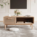 Table basse (100 x 50 x 43 cm) avec 1 tiroir et compartiment de rangement ouvert, table de salon moderne et minimaliste, bois naturel