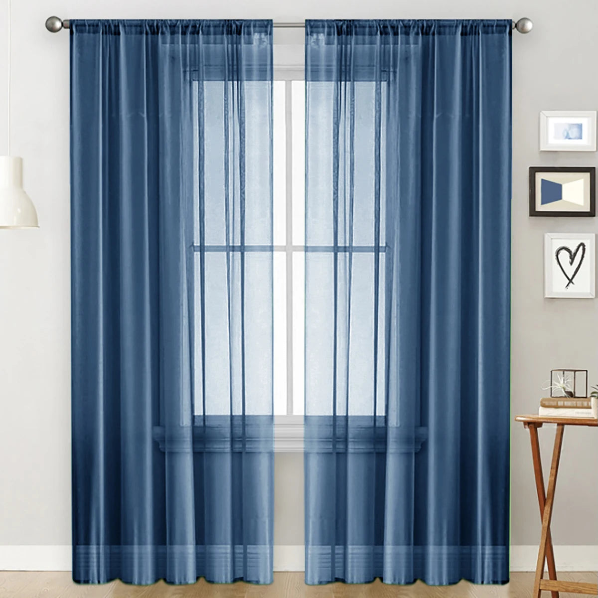 Rideaux demi-occultants unis en térylène à passe-tringle pour salon et chambre (lot de 2)