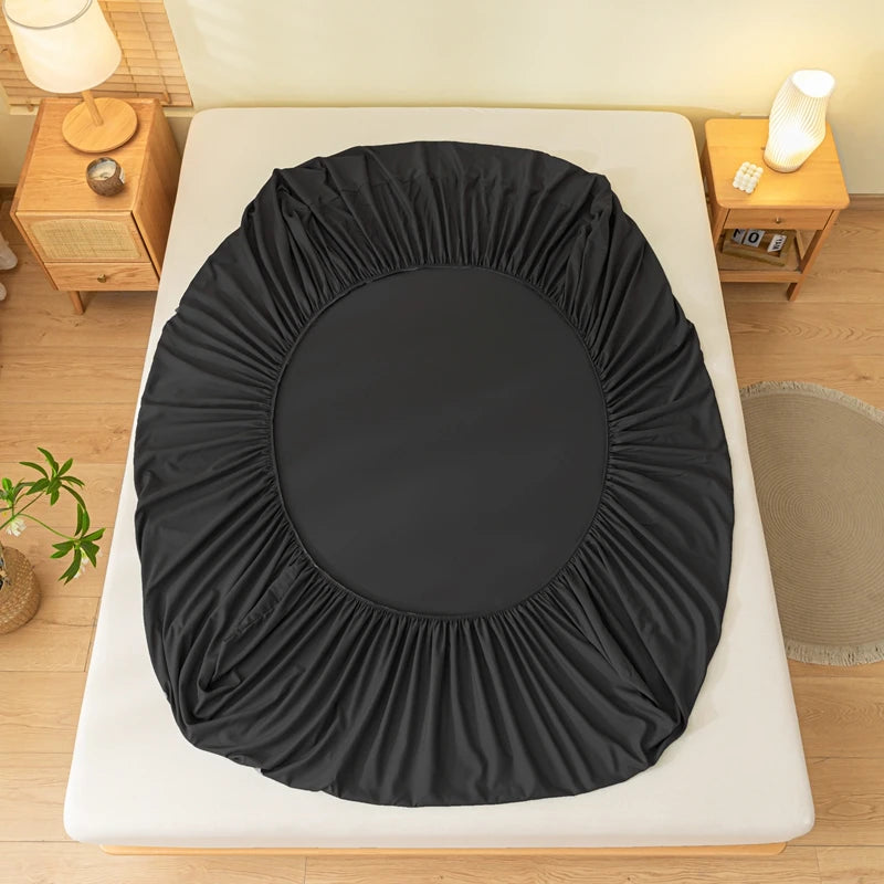 1pc Skin-friendly Bed Cover with Elastic Solid Color Brushed Bed Sheet Single/Queen/King Fitted Bedsheet (Without Pillowcase)