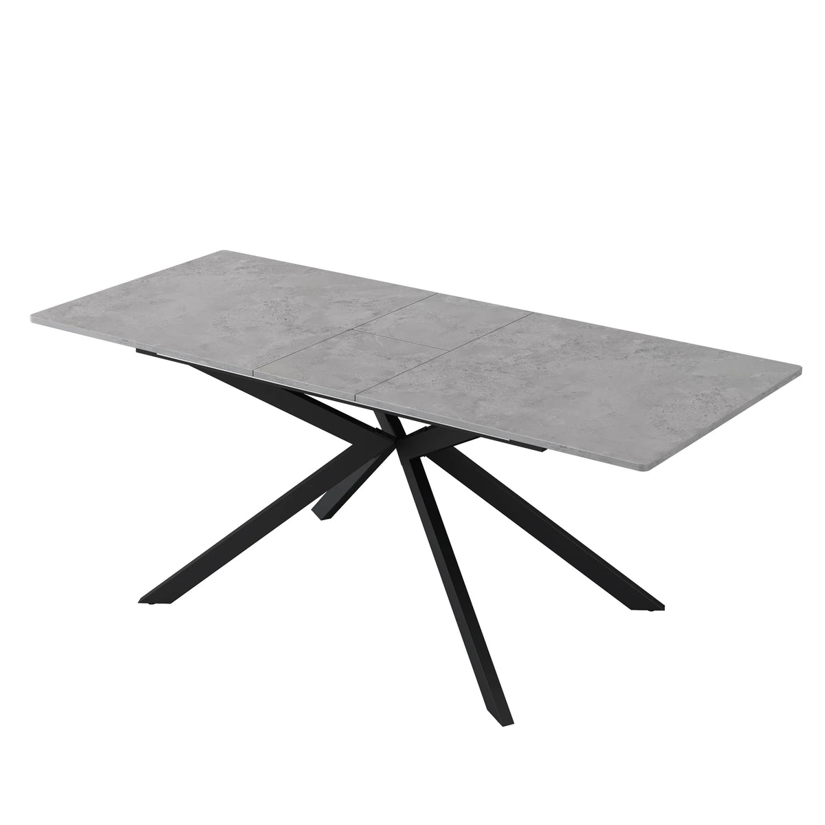 Table à manger extensible avec pieds croisés, plateau en MDF motif béton, 150-180x70x76 cm, noir et gris