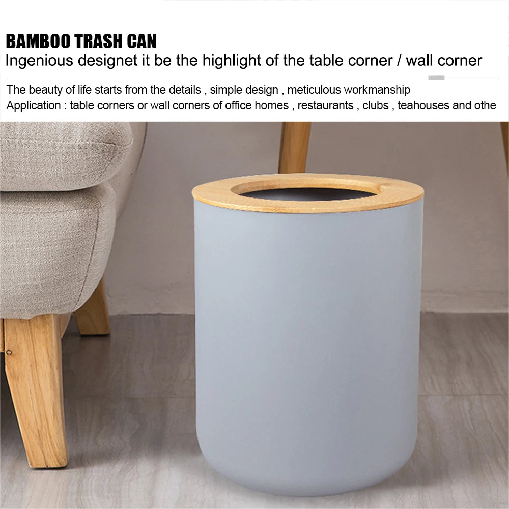 Ensemble d'accessoires de salle de bain 6 pièces en bambou et plastique, distributeur de savon, porte-savon, brosse de toilette, flacon de lotion, poubelle, gobelet et porte-brosse à dents
