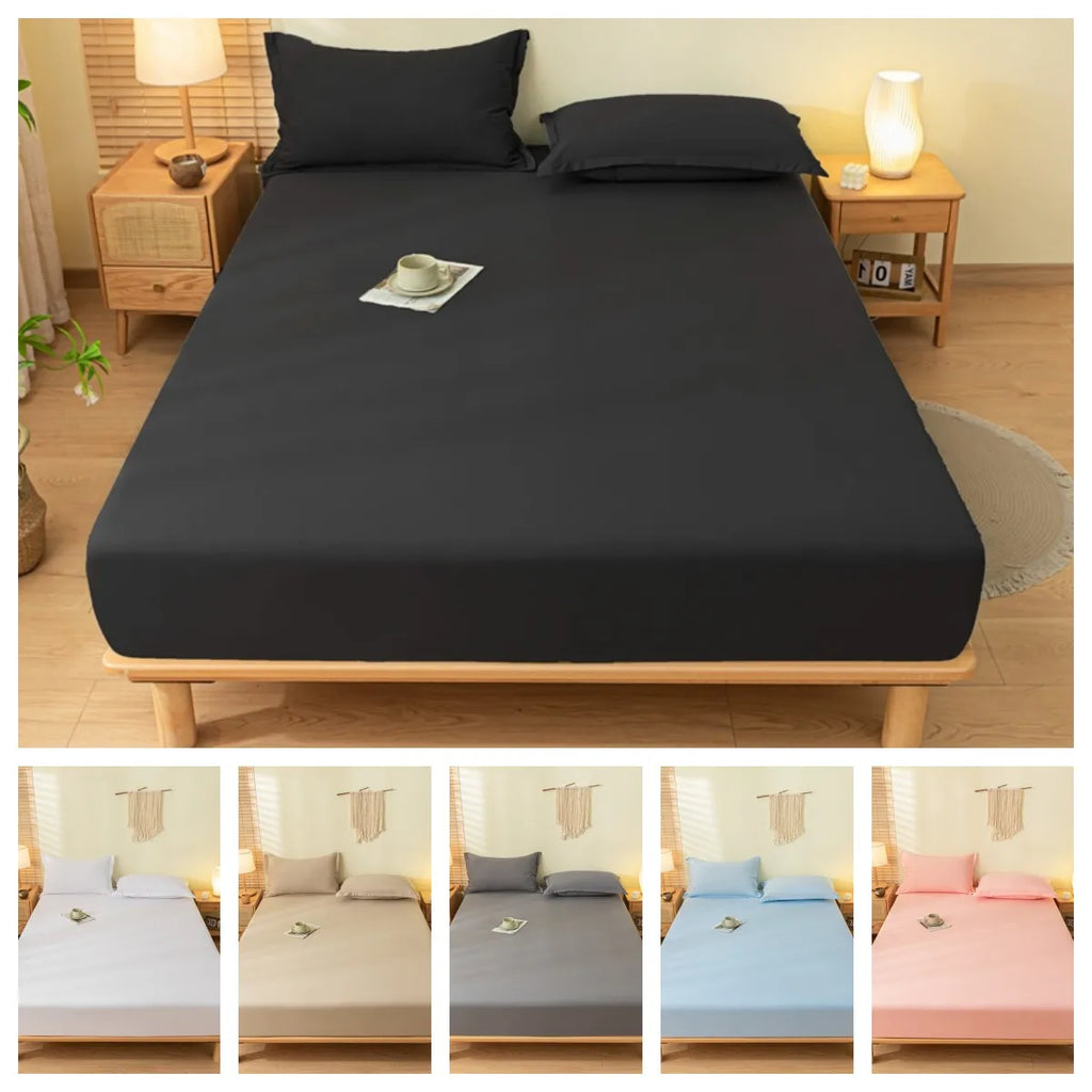 1pc Skin-friendly Bed Cover with Elastic Solid Color Brushed Bed Sheet Single/Queen/King Fitted Bedsheet (Without Pillowcase)