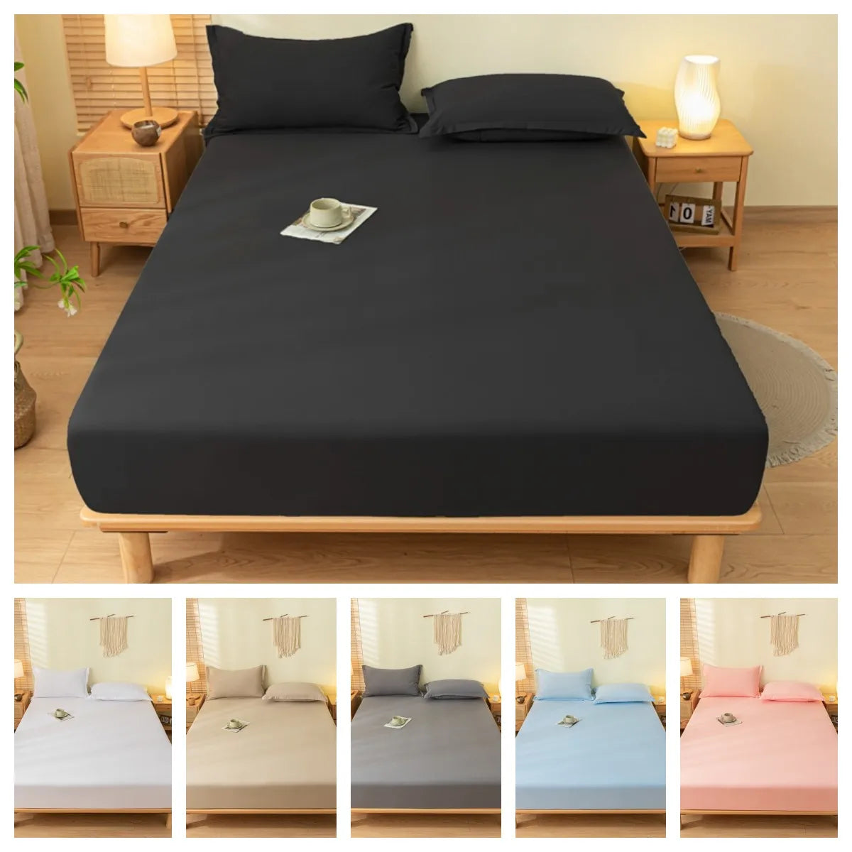 1pc Skin-friendly Bed Cover with Elastic Solid Color Brushed Bed Sheet Single/Queen/King Fitted Bedsheet (Without Pillowcase)